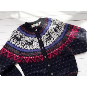 Fair‎ Isle sweater 90s vintage Northern Isles reindeer black mohair cardigan